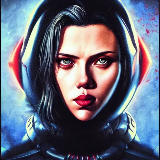 Prompt: lofi portrait of scarlett johansson as the doom slayer, demons, hell, pixar style, by tristan eaton stanley artgerm and tom bagshaw.