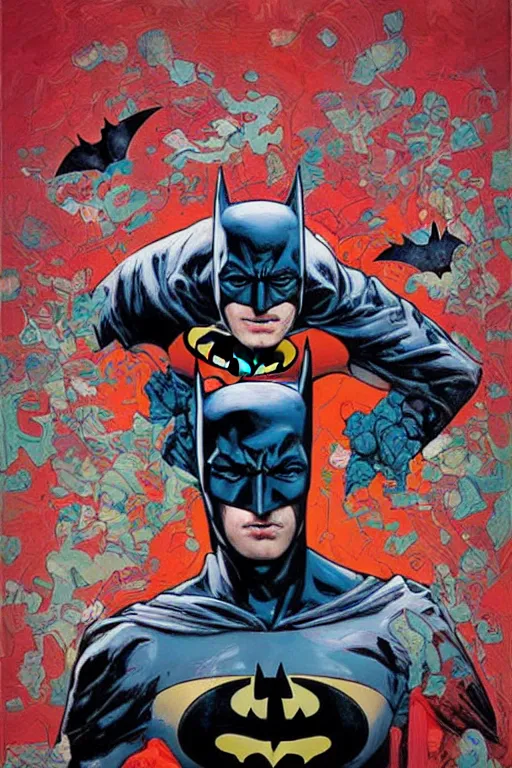 Image similar to a painting by James Jean about Batman, cover art, elegant