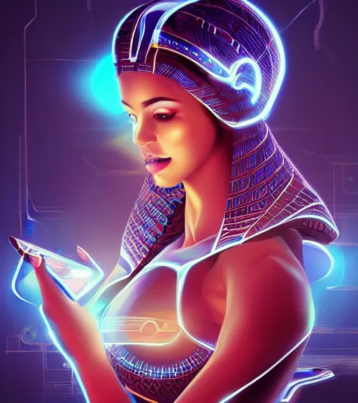 Image similar to symmetry!! egyptian princess of technology, solid cube of light, hard edges, product render retro - futuristic poster scifi, lasers and neon circuits, beautiful brown skin woman egyptian princess, intricate, elegant, highly detailed, digital painting, artstation, concept art, smooth, sharp focus, illustration, dreamlike, art by artgerm