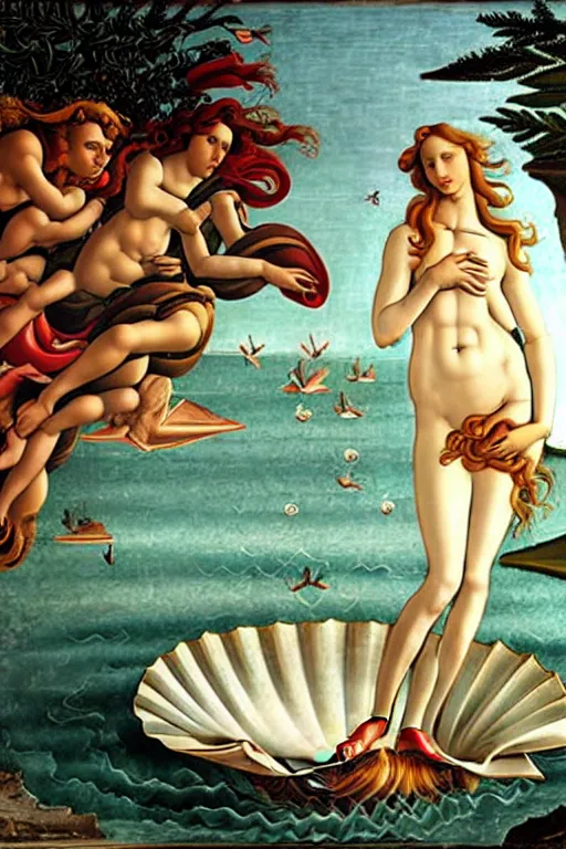 Image similar to The Birth of Venus by Sandro Botticelli, trending on artstation.