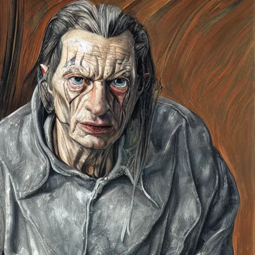 Image similar to high quality high detail painting by lucian freud, hd, sauron from lord of the rings