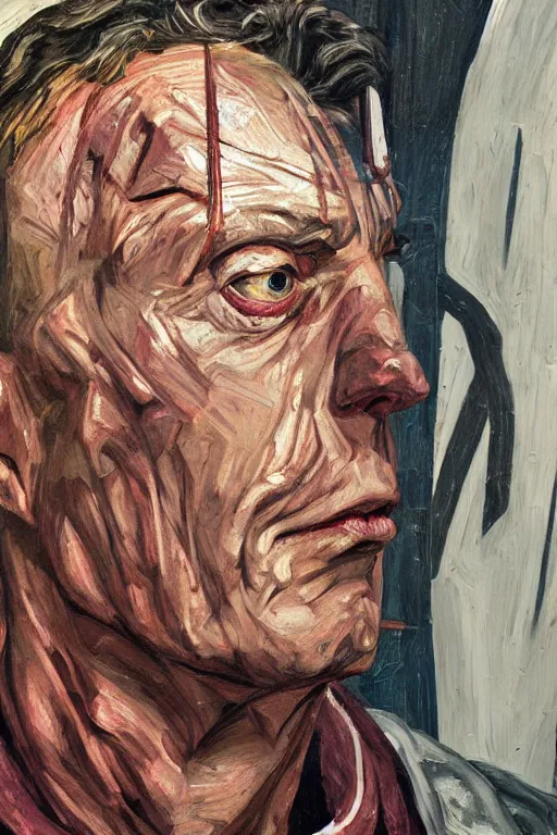 Prompt: Magneto fully costumed from the X-Men oil painting by Lucian Freud