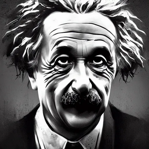 Image similar to a portrait of Albert Einstein by Greg Rutkowski, digital art, horror, chiaroscuro, trending on artstation, anime arts, featured on Pixiv, HD, 8K, highly detailed, good lighting, beautiful, epic, masterpiece