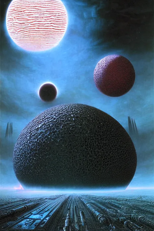 Image similar to ominous sky over alien planet by thomas ligotti and wayne barlowe