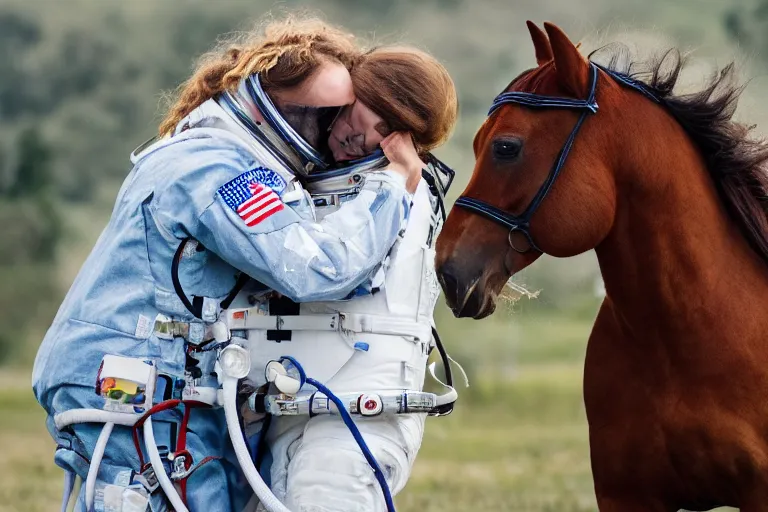 Image similar to horse hugging an astronaut