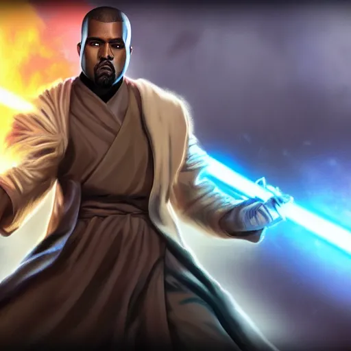 Prompt: Kanye West as a jedi, League of Legends Splashscreen, artstation