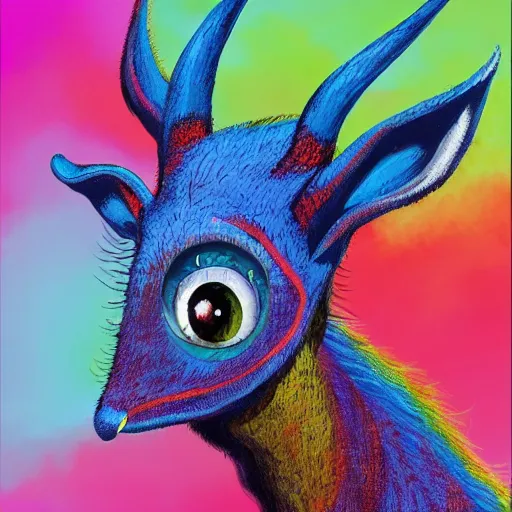 Image similar to a dik dik monster colorful, funny, abstract, digital art, fantasy, magic, trending on artstation, ultra detailed, professional illustration by Basil Gogos