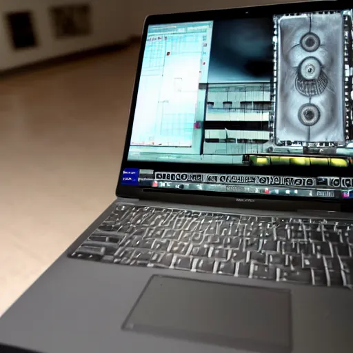 Image similar to laptop next to nuclear reactor radiation emanating