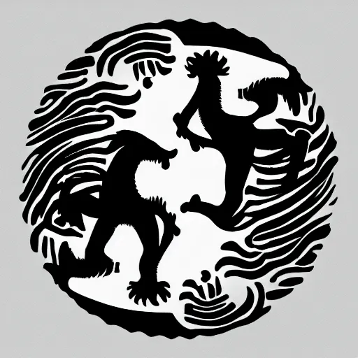 Image similar to Silhouette of an ape and a horse, yin Yang shaped