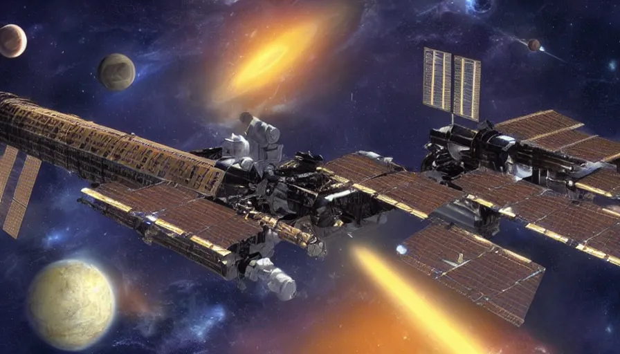 Image similar to Space station Babylon 5, detailed, cinematic lighting, concept art