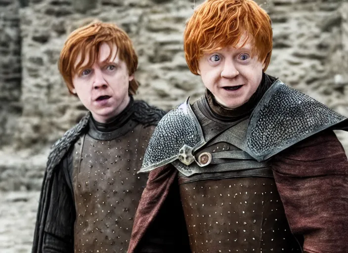 Image similar to ron weasley as thehnellor in game of thrones, rupert grint as thehnellor in game of thrones, live action film, cinematic photo, clear hd image