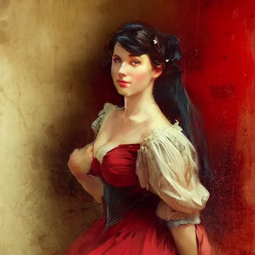 Image similar to Rien Poortvliet and Jean-Baptiste Monge and Solomon Joseph Solomon and Richard Schmid and Jeremy Lipking victorian genre painting portrait painting of a young beautiful woman marverl DC comic book character fantasy costume, red background