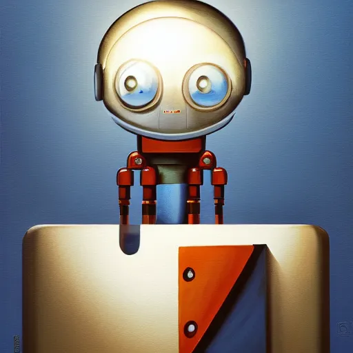 Prompt: Happy Minimalist robot painting a canvas, beautiful lighting, sharp, details, hyper-detailed, pixar, 8K