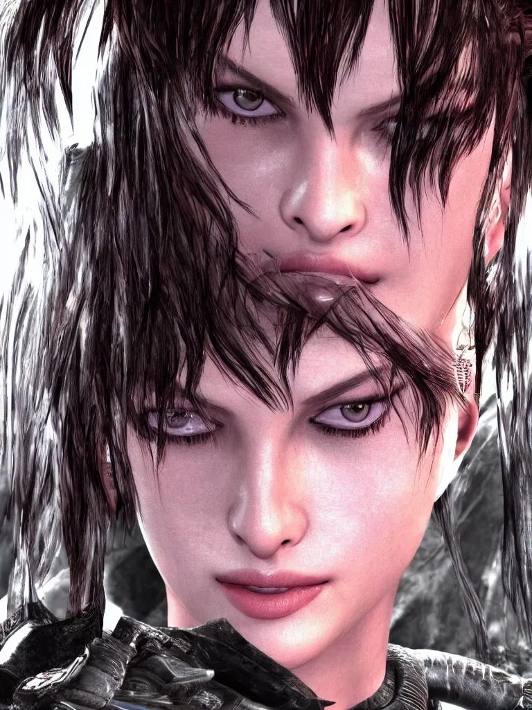 Image similar to Mila Jovovich face close up in Tekken style