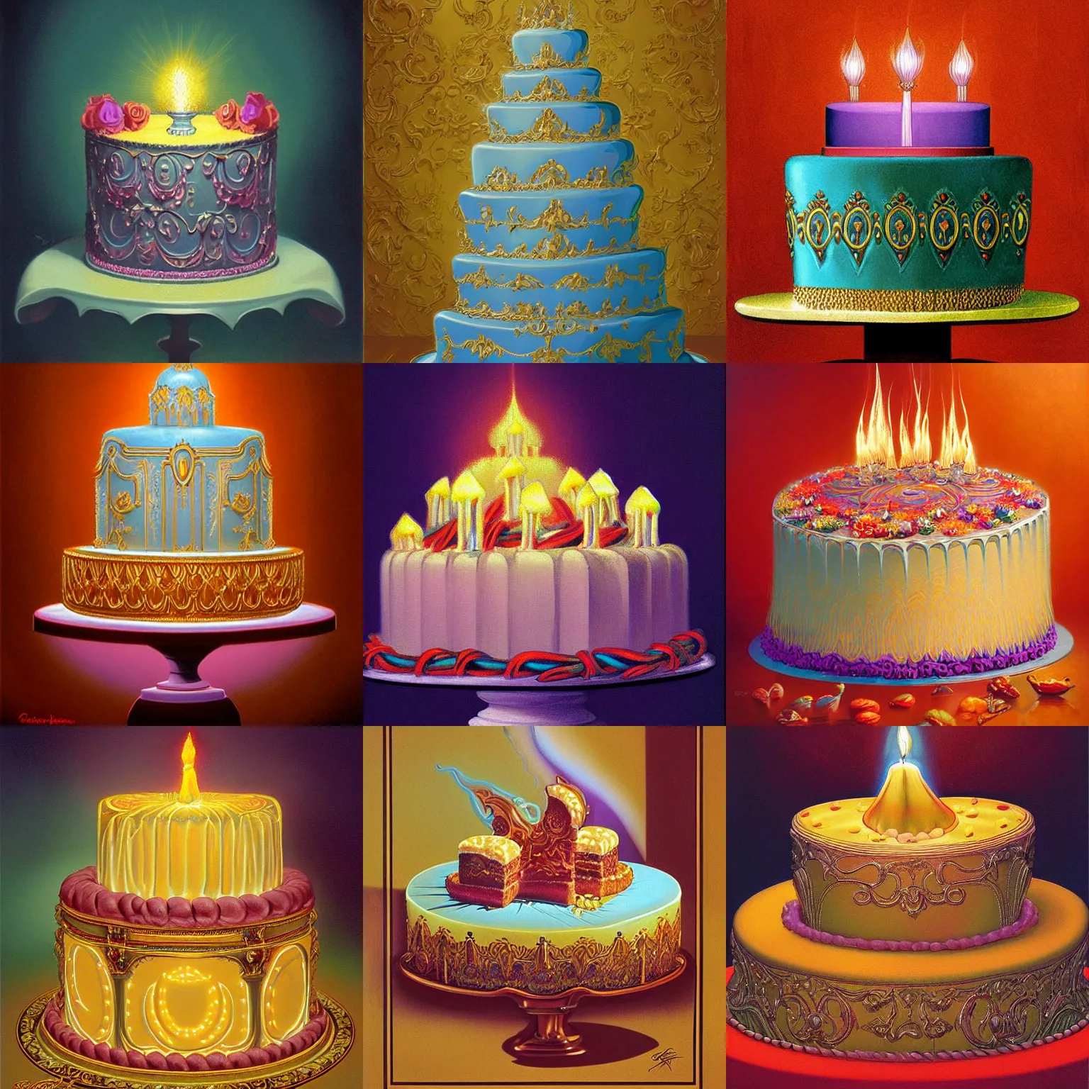 Prompt: fancy baroque cake light colors painting by greg hildebrandt sharp quality