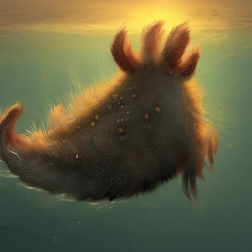 Image similar to a fuzzy creature swimming under the ocean, digital art, trending on artstation