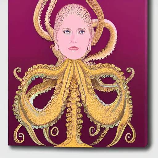 Prompt: queen of octopus, portrait, pink and gold, nouveau, beautiful