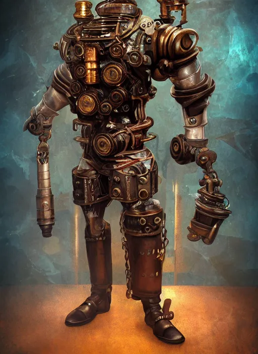 Image similar to steampunk bioshock jeff bezos is a muscular bodybuilder, au naturel, hyper detailed, digital art, trending in artstation, cinematic lighting, studio quality, smooth render, unreal engine 5 rendered, octane rendered, art style by klimt and nixeu and ian sprigger and wlop and krenz cushart.