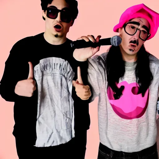 Image similar to filthy frank pink guy and joji rapping