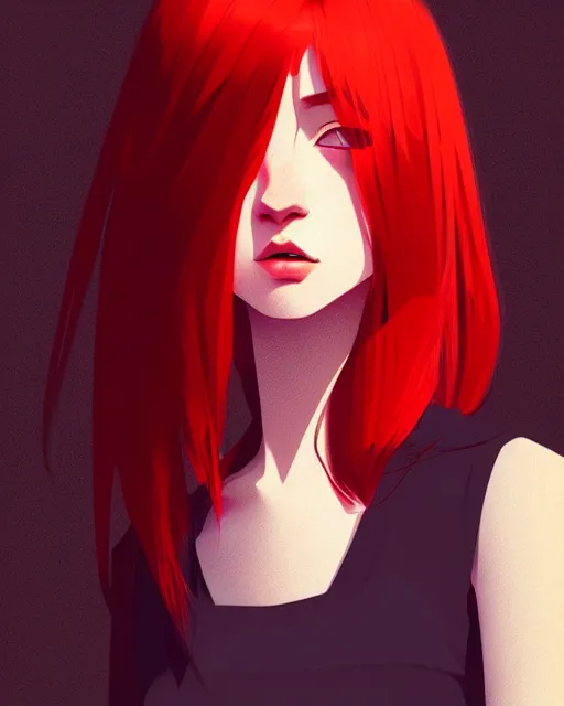 Image similar to a detailed portrait of a beautiful woman with red hair and freckles by ilya kuvshinov, digital art, dramatic lighting, dramatic angle