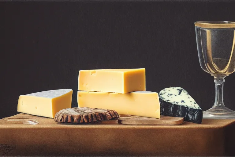 Prompt: still life with a bunch of cheese, by peter class, memento mori, vanitas, furry, symmetry, cinematic, elegant, luxury, professional studio light, perfect composition, dlsr photography, full frame, hasselblad x 1 d sharp focus, 8 k, ultra hd, sense of awe, highly detailed, hyper realistic, intricate, fine arts journal cover