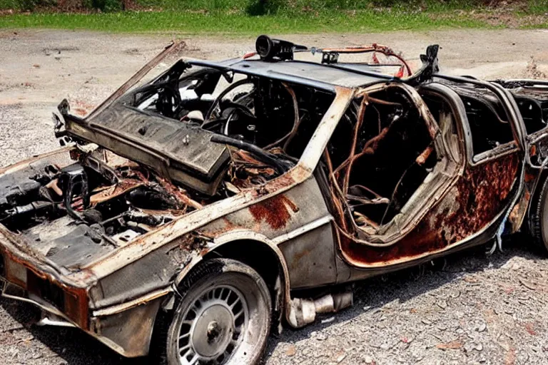 Image similar to rusty, decayed, damaged 1 9 2 2 delorean