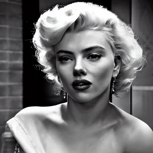 Image similar to stunning awe inspiring scarlett johansen as marilyn monroe, movie still 8 k hdr atmospheric lighting