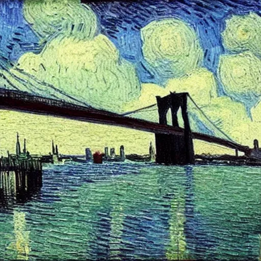 Prompt: painting of the brooklyn bridge by Vincent Van Gogh