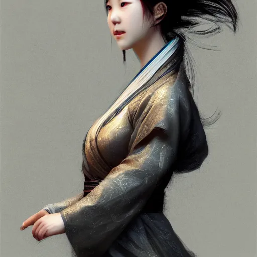 Image similar to a lovely girl in hanfu, by ruan jia, unreal engine, cg rendering, 8 k, closeup, smooth, trending on artstation, digital illustration, black hair