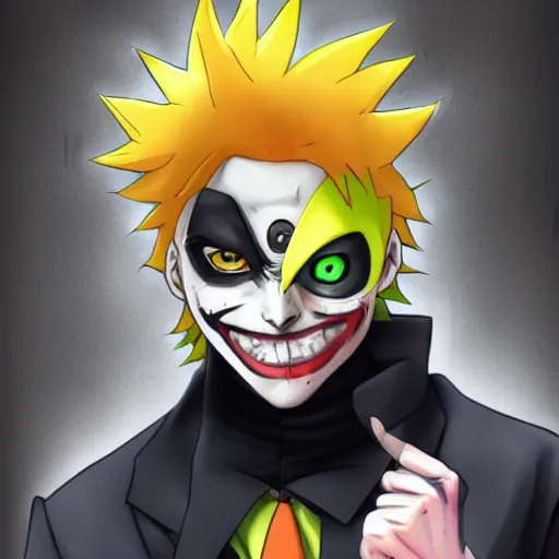 Image similar to Joker looks like Naruto, Joker as Naruto, high quality art, artbreeder, artstation