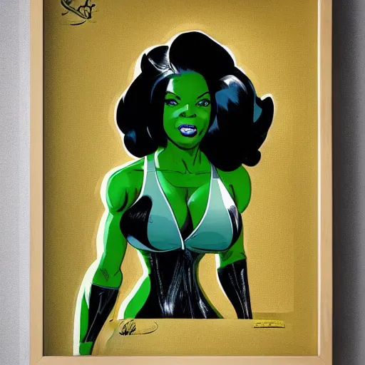 Prompt: Actress Gabrielle Union as She-Hulk, intricate, poster framed, pinup style, highly detailed, artstation, illustration, Gene Espy, Peter Temple, George Sportelli, Mitch Foust, Mike Hoffman, Garrett Blair, Mark Brown, Alex Miranda, Michael Bair, Eric Parker, Gene Espy, Mitch Foust, Peter Temple, Eric Parker, David Miller, Alex Miranda, Jay Fife, Brendon Fraim, David Bancroft, Al Rio, Mark Brown, Brian Fraim , Joe Rubinstein, Josh Templeton, Quinton Hoover, Eric Parker, Jim Sandersv Kevin Conrad, Michael Bair, Bob Layton