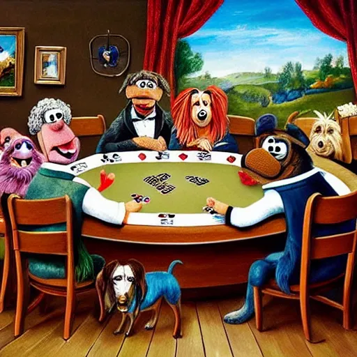 Image similar to dogs playing poker painting but replace the dogs with muppets