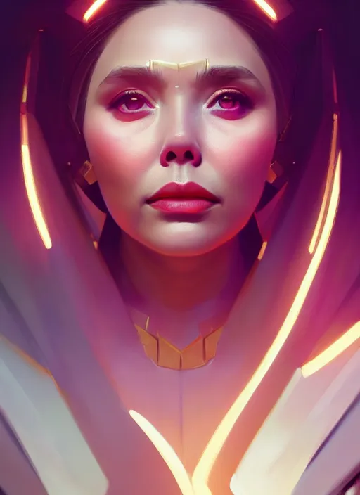 Image similar to portrait of modern darna, elizabeth olsen, intricate, elegant, glowing lights, highly detailed, digital painting, artstation, glamor pose, concept art, smooth, sharp focus, illustration, art by wlop, mars ravelo and greg rutkowski