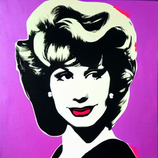 Image similar to olivia newton john from film grease artistic acrylic painting in the style of andy warhol