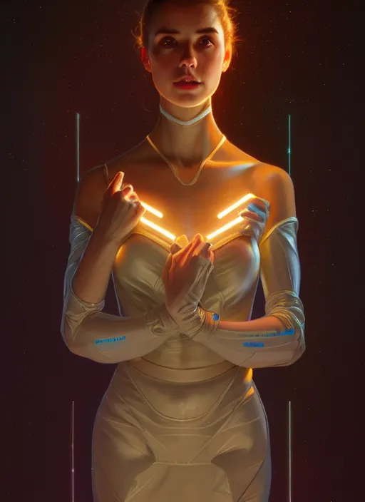 Image similar to full body portrait of girl, chemisty, sci - fi, glowing lights!! intricate, elegant, highly detailed, highly detailed face, digital painting, artstation, concept art, smooth, sharp focus, illustration, art by artgerm and greg rutkowski and alphonse mucha, 8 k