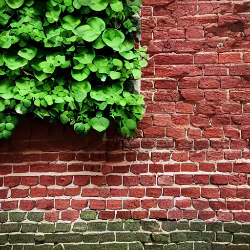 Image similar to a brick wall with plants growing out of it