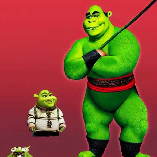 Image similar to Shrek in a samurai outfit