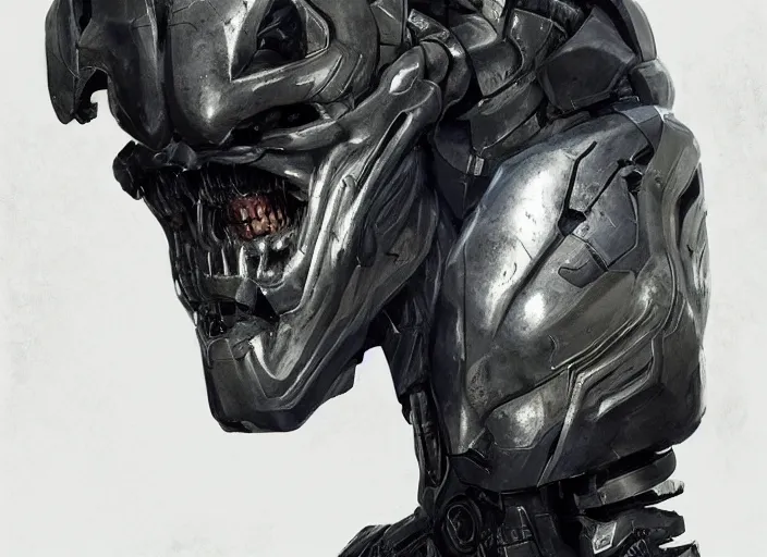 Image similar to willem dafoe as victor stone, full body concept, cyborg, borg, strogg, face of a man, terminator, flesh, quake strogg, doom demon, wolfenstein, monstrous, powerful, symmetry, symmetrical, concept art by ruan jia and greg rutkowski