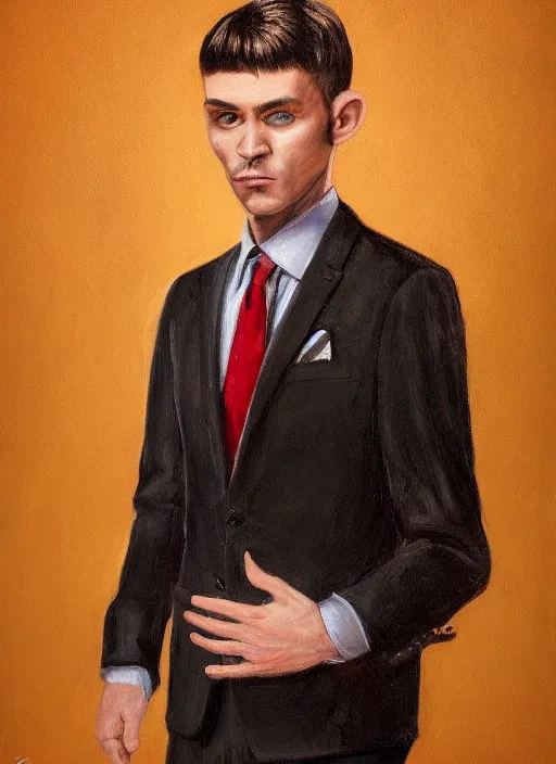 Prompt: a hyper realistic portrait of a handsome male alien in a suit