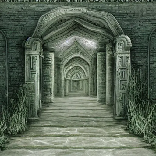 Image similar to beautiful matte painting of entrance to maze