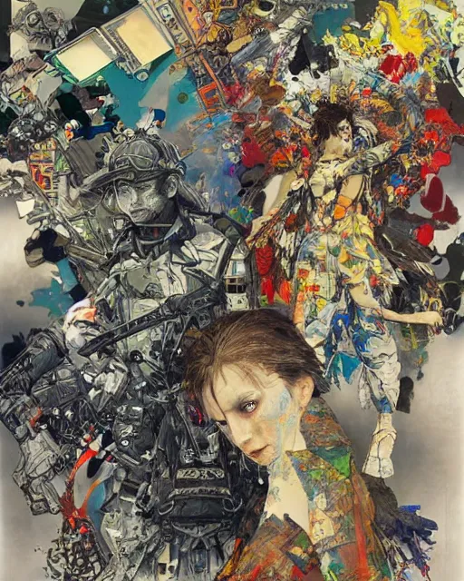 Image similar to unbelivable tension between two people, surreal, vivid colors, intricate design, painting by Alexander Mandradjiev, part by Yoji Shinkawa, part by Norman Rockwell