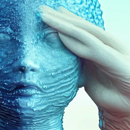 Image similar to a sculpture made of water in the shape of a human head, on the ocean water, water manipulation photoshop, behance, ray tracing, cinematic, in the style of johnson tsang, long shot, hyper detailed, hyper realistic, 8 k resolution, sharp focus, realistic water, award winning