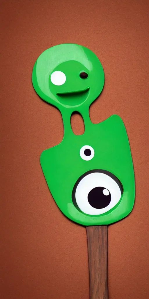 Image similar to catalog illustration of a spoon with eyes and a smile with a green tshirt on