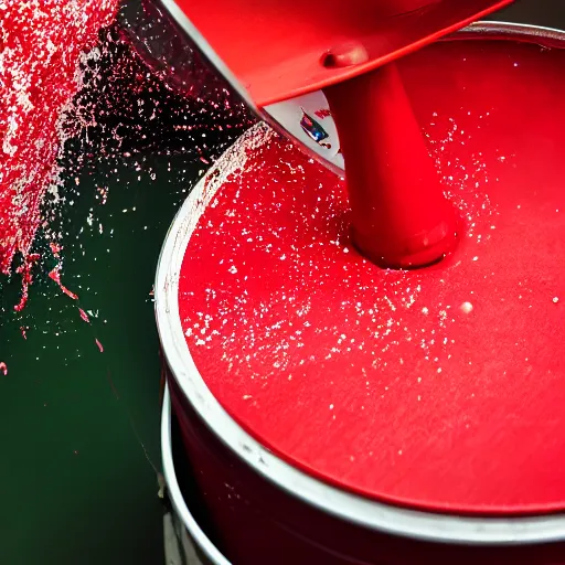 Image similar to dropping a ball into an open tin of red paint splashing advertising photo