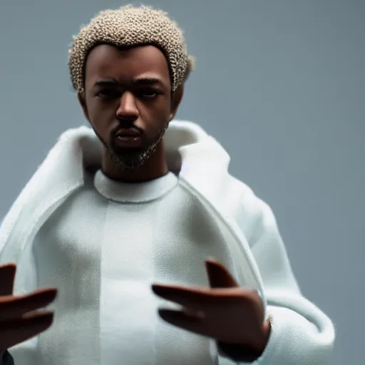 Image similar to “an award winning photograph of an action figure doll of Kendrick Lamar, the rapper, hip hop artist, dressed as a scientist”