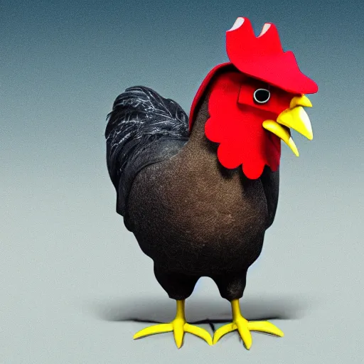 Image similar to a high quality photo of a chicken wearing a suit, 8k, digital art