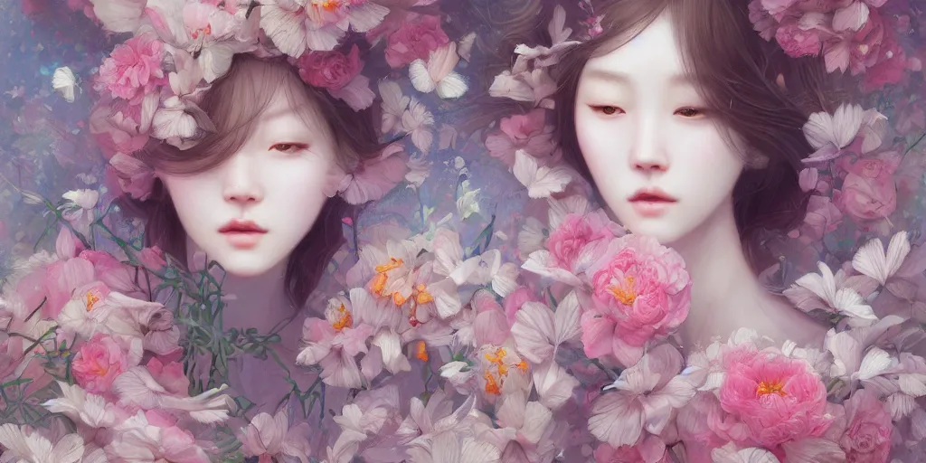 Image similar to breathtaking detailed concept art painting pattern blend of flowers and girls, by hsiao - ron cheng and soey milk, bizarre compositions, exquisite detail, pastel colors, 8 k