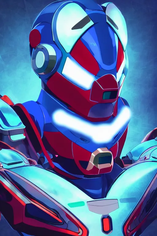 Image similar to robot ninja mask helmet megaman x zero rockman 2 0 2 2 switch game boss legacy collection fanart artsation hyper realistic, octane render clouds, neon colors, bright lights, avatar movie style blue color, 3 2 k image, avatar movie with what if marvel style animation, xel - shaded animation style