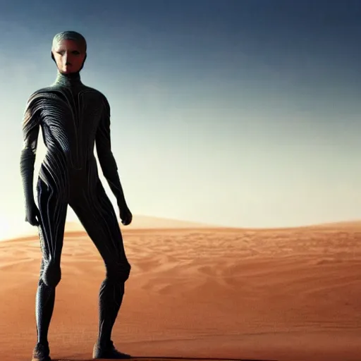 Image similar to a beautiful athletic male god alien with holographic skin, dune movie still, cinematic, beautiful, 8 k