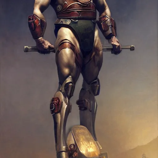 Image similar to handsome portrait of a spartan guy bodybuilder posing, radiant light, caustics, war hero, ghost in the shell, by gaston bussiere, bayard wu, greg rutkowski, giger, maxim verehin